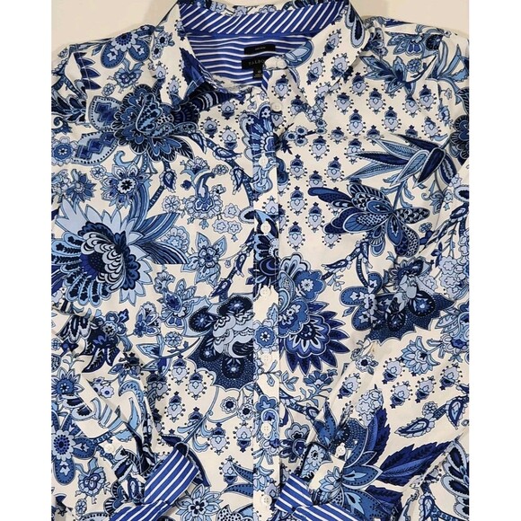 Talbots Blue Paisley Long Sleeve Button Shirt - Size 10 - Picture 11 of 11